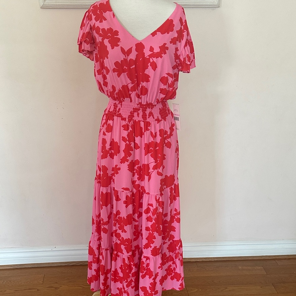 Nanette Lepore Pink Maxi Dress with Red Floral Print